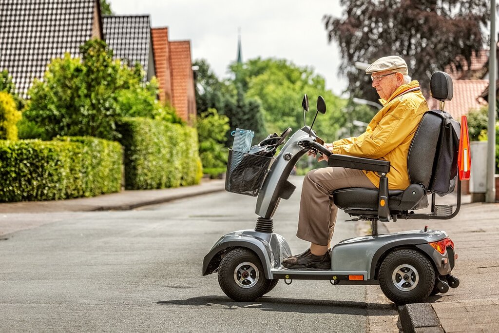 Mobility scooter crossing road