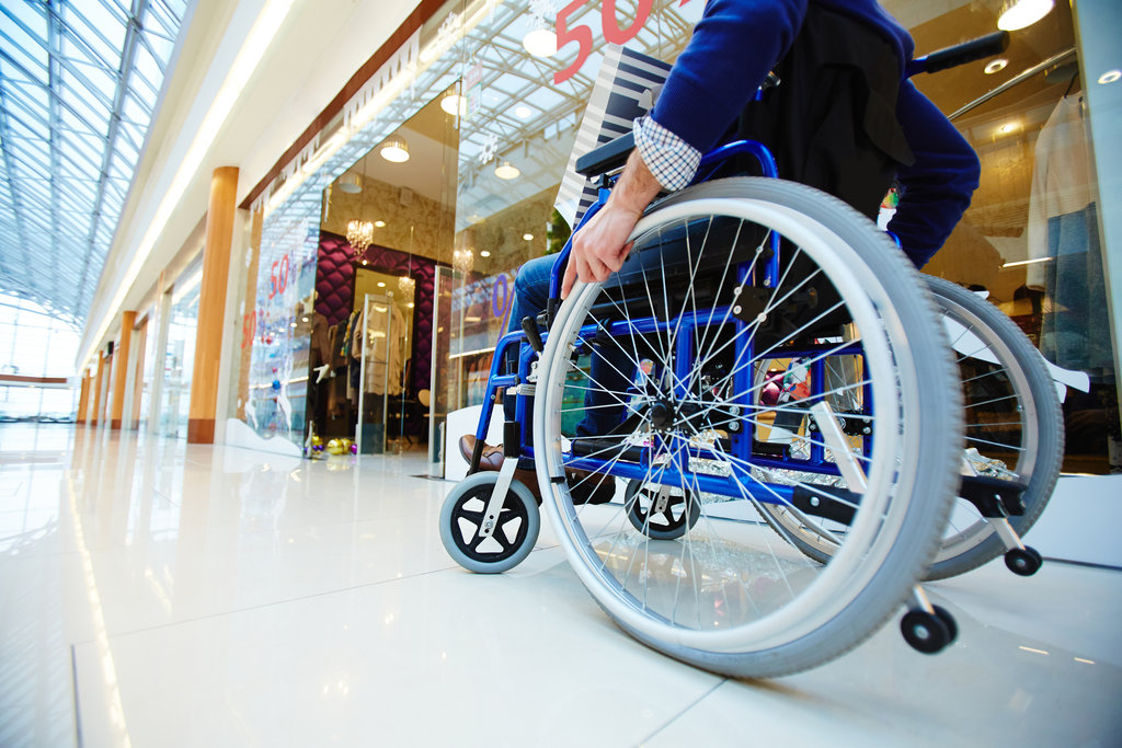 wheelchair in shopping centre