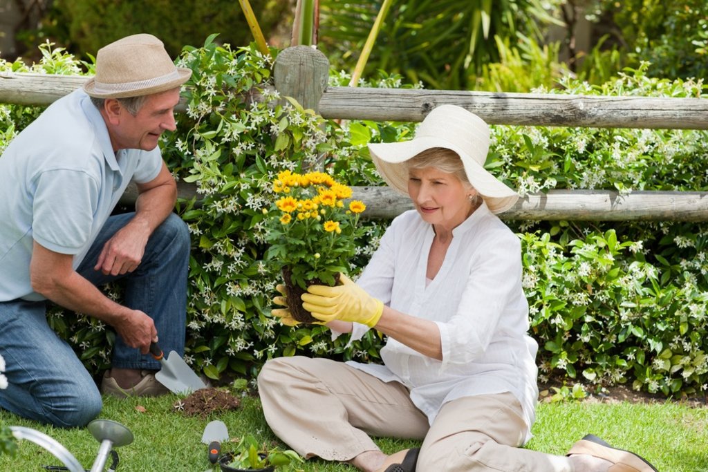 old couple gardening