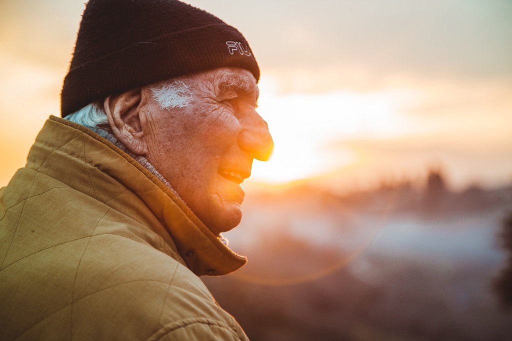 Old man at sunset
