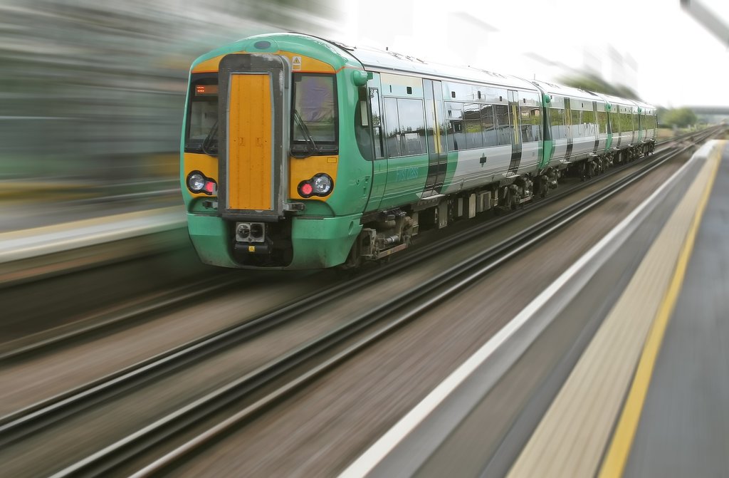 Green train on track