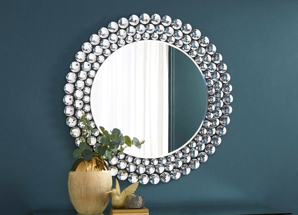 Mirror on navy wall