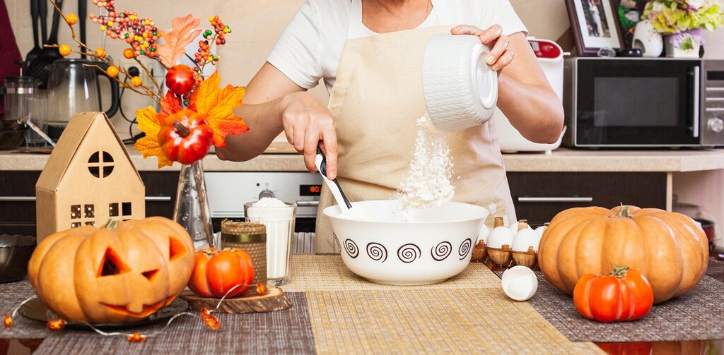 Woman baking Halloween treats