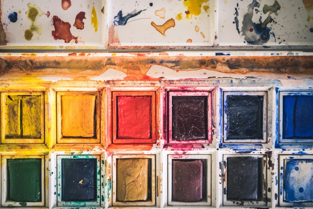 A palette of paints