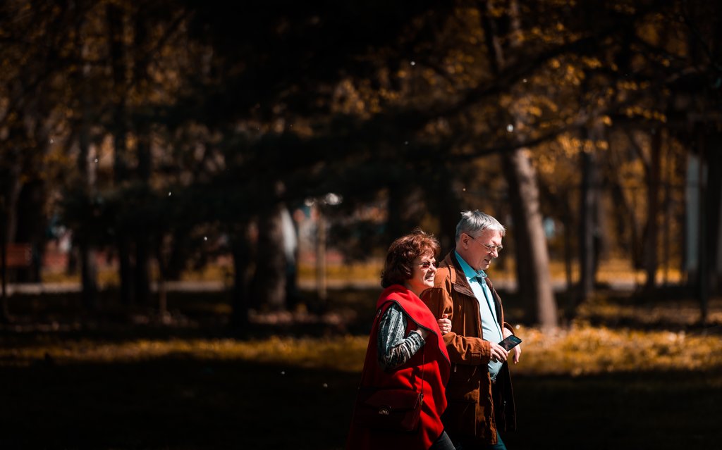 Couple walking in a forest