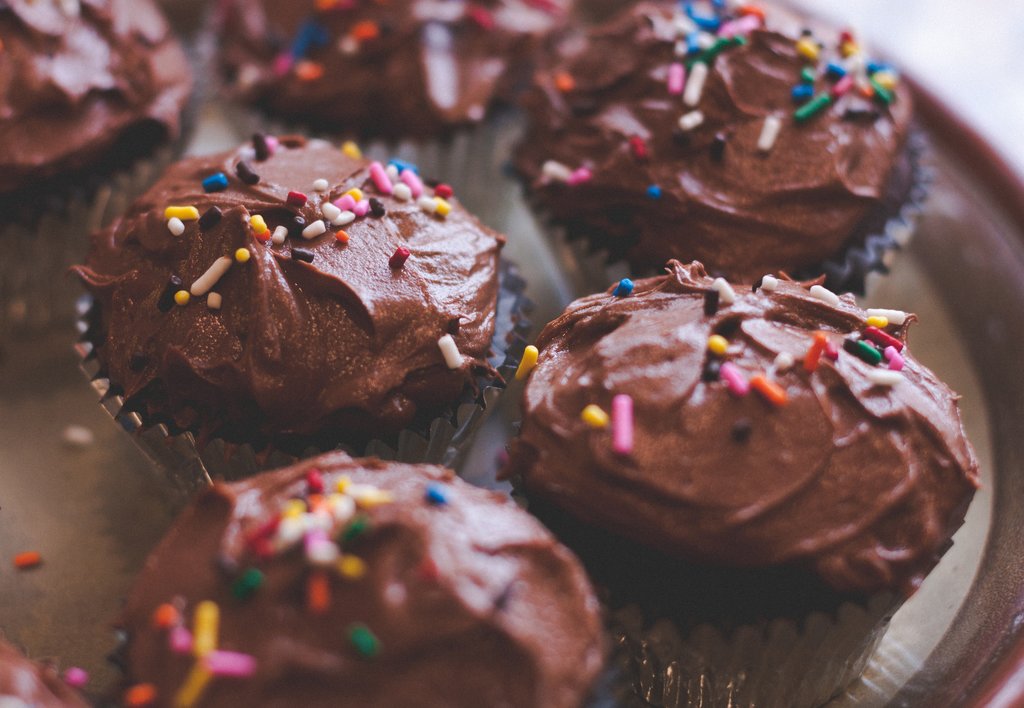 Chocolate cupcakes with sprinkles