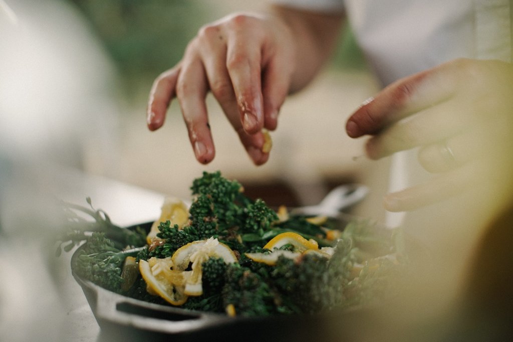 A person cooking food