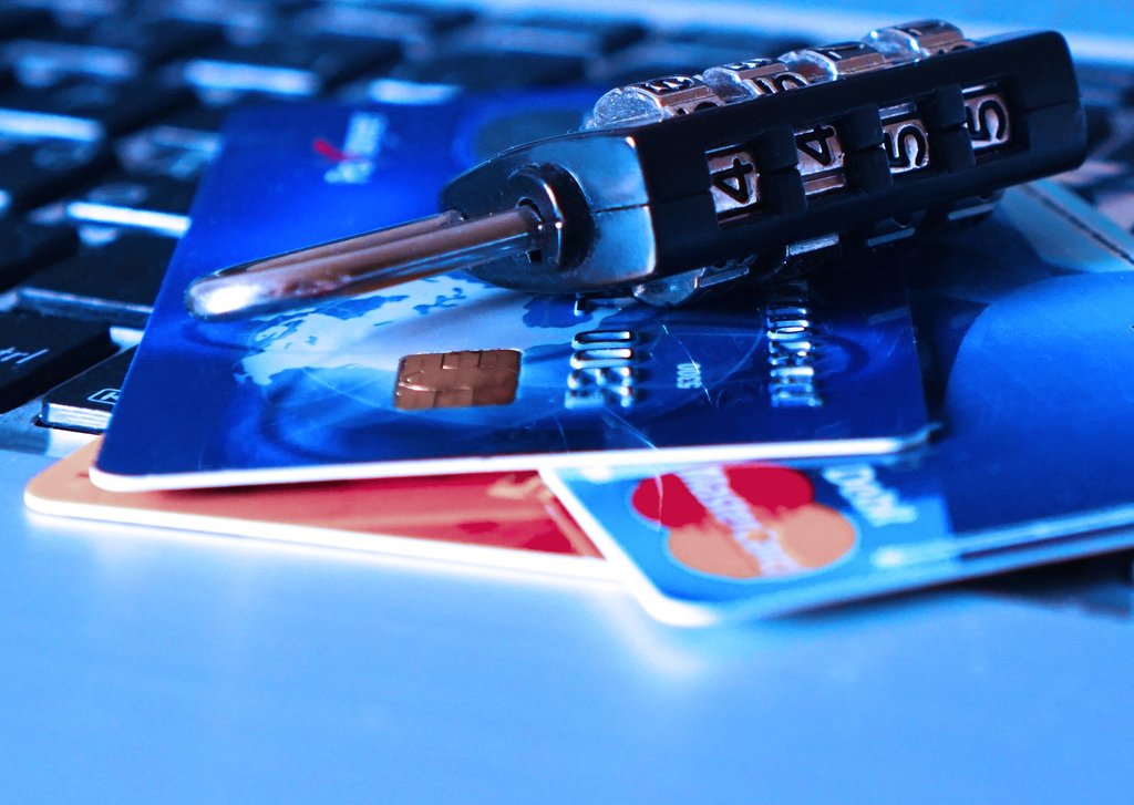 Bank cards with a padlock