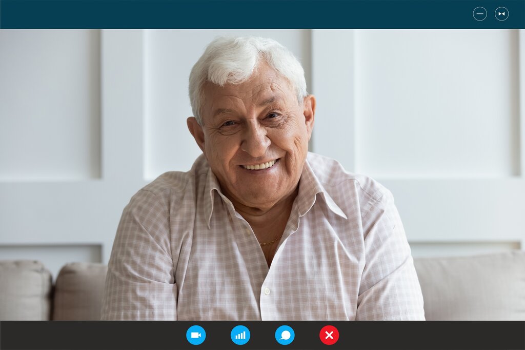 Older man on a video call date