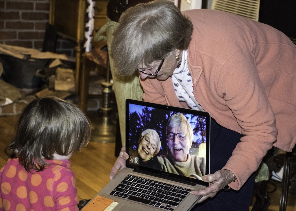 Grandparents making a video call 