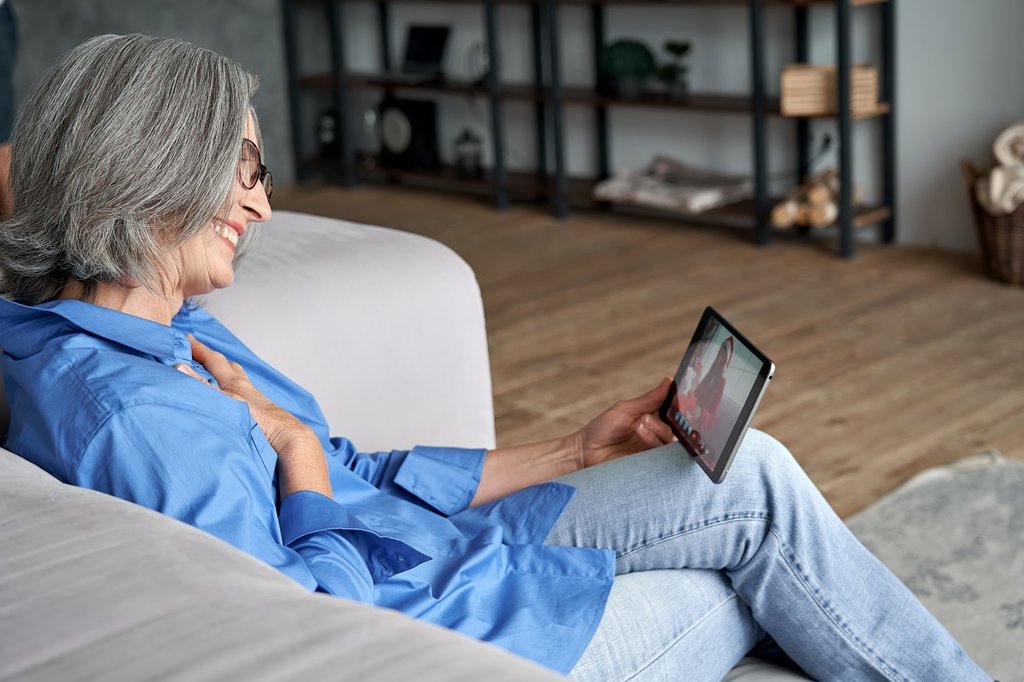 Grandmother doing video chat on Christmas